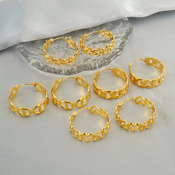 Wholesale Stainless Steel Geometric Love Star Hollow Hoop Earrings For Women With Electroplating Treatment