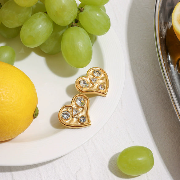 Wholesale Stainless Steel Geometric Love Zircon Earrings Electroplating Design For Women