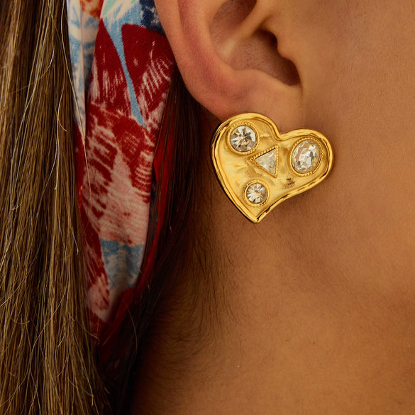 Wholesale Stainless Steel Geometric Love Zircon Earrings Electroplating Design For Women