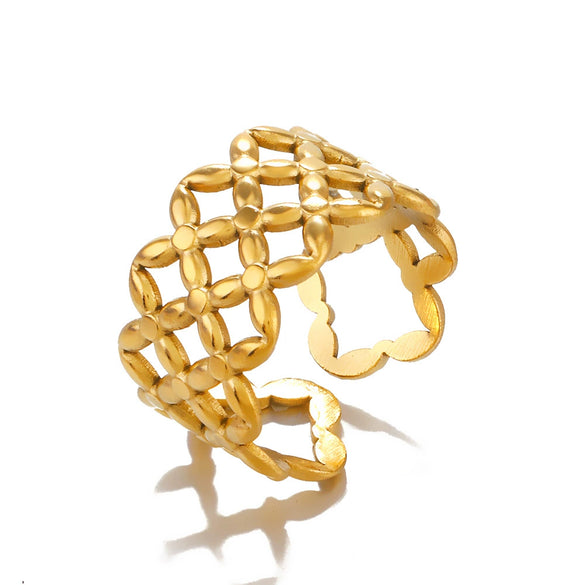 Wholesale Stainless Steel Geometric Mesh Ring Electroplated French Retro Style For Women
