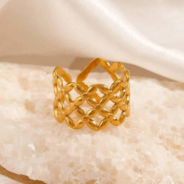 Wholesale Stainless Steel Geometric Mesh Ring Electroplated French Retro Style For Women
