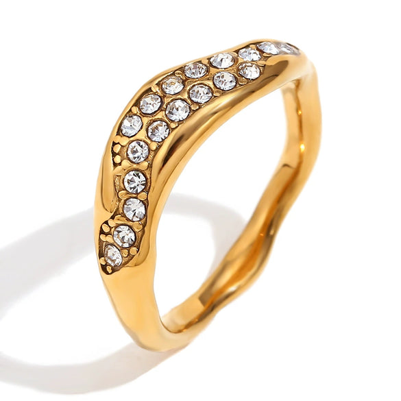 Wholesale Stainless Steel Geometric Micro Inlaid White Diamond Electroplated 18K Gold Bracelet And Irregular Ring For Women