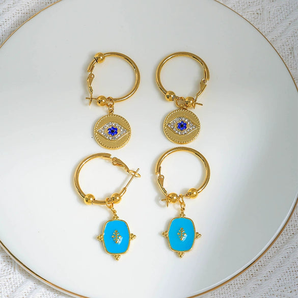 Wholesale Stainless Steel Geometric Microinlaid Electroplated Women's Retro Earrings