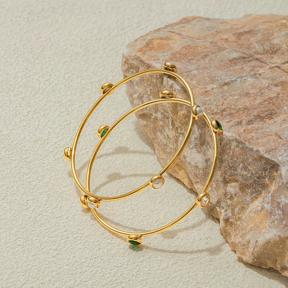 Wholesale Stainless Steel Geometric Modern Minimalist Vacuumplated 18K Gold Zircon Pearl Bracelet Jewelry Accessories