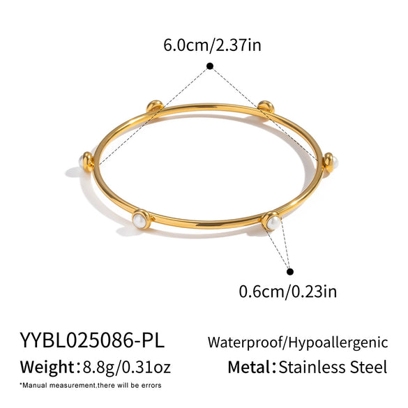 Wholesale Stainless Steel Geometric Modern Minimalist Vacuumplated 18K Gold Zircon Pearl Bracelet Jewelry Accessories