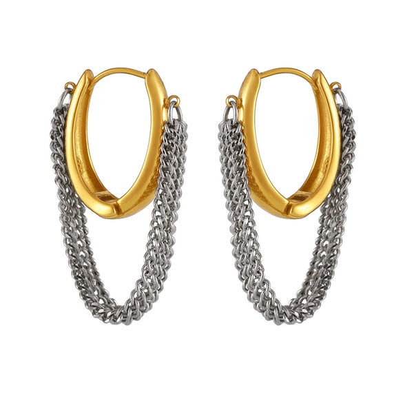 Wholesale 316L Stainless Steel Geometric Multi Layer Chain Tassel Earrings With Pvd Electroplated Buckle For Women