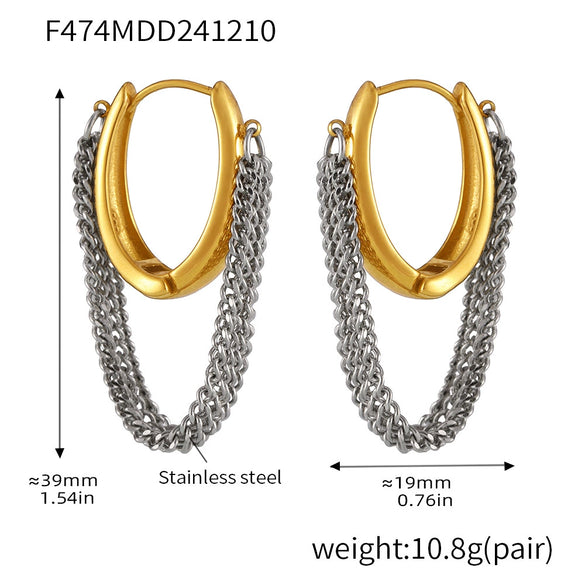 Wholesale 316L Stainless Steel Geometric Multi Layer Chain Tassel Earrings With Pvd Electroplated Buckle For Women
