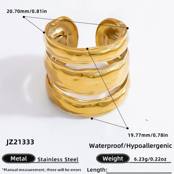 Wholesale Stainless Steel Geometric Multi Layer Irregular Plated Ring For Women
