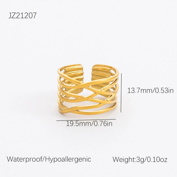 Wholesale Stainless Steel Geometric Multi Layer Irregular Plated Ring For Women