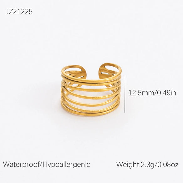 Wholesale Stainless Steel Geometric Multi Layer Irregular Plated Ring For Women