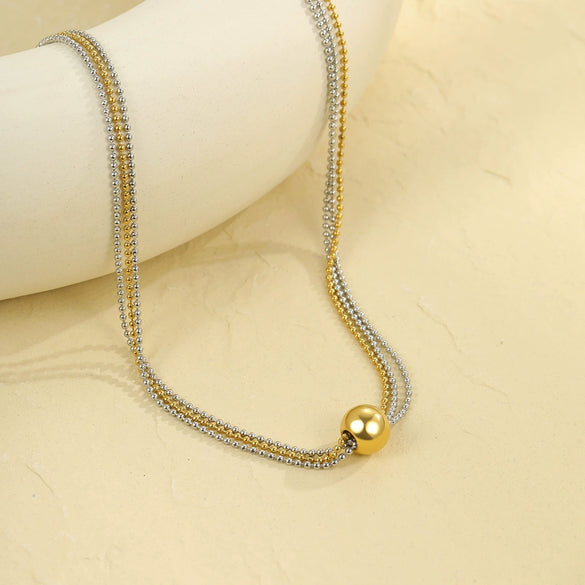 Wholesale Stainless Steel Geometric Multi Layer Metal Round Bead Color Matching Necklace Pendant For Women Electroplated Fashion Jewelry
