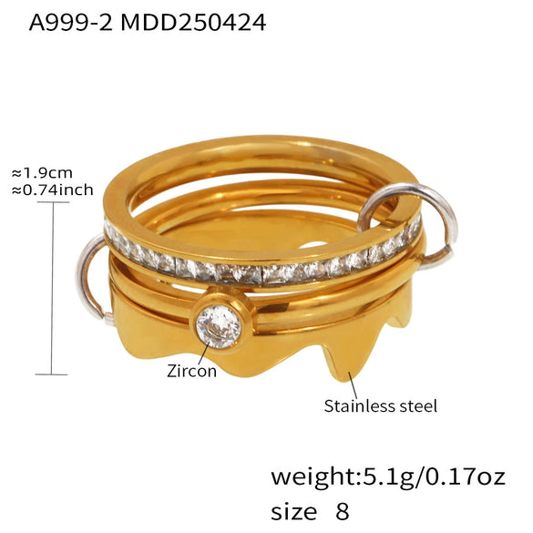 Wholesale Stainless Steel Geometric Multilayer Layered Ring With Electroplating For Women