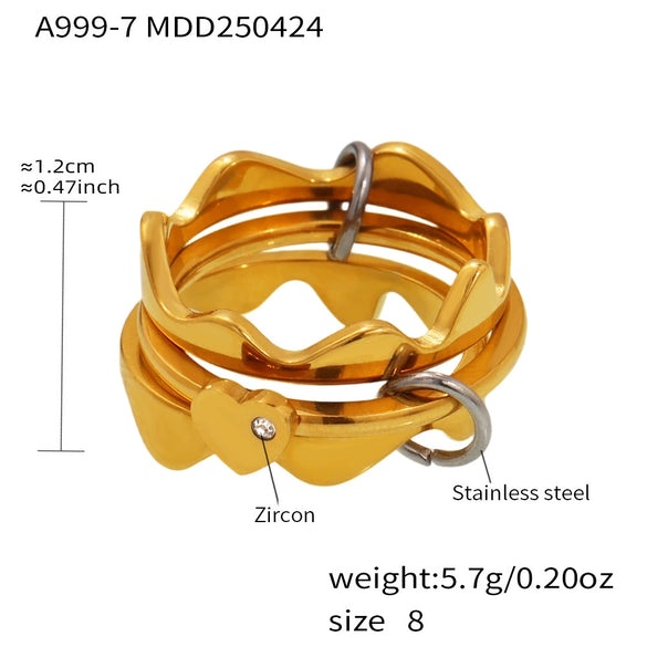 Wholesale Stainless Steel Geometric Multilayer Layered Ring With Electroplating For Women