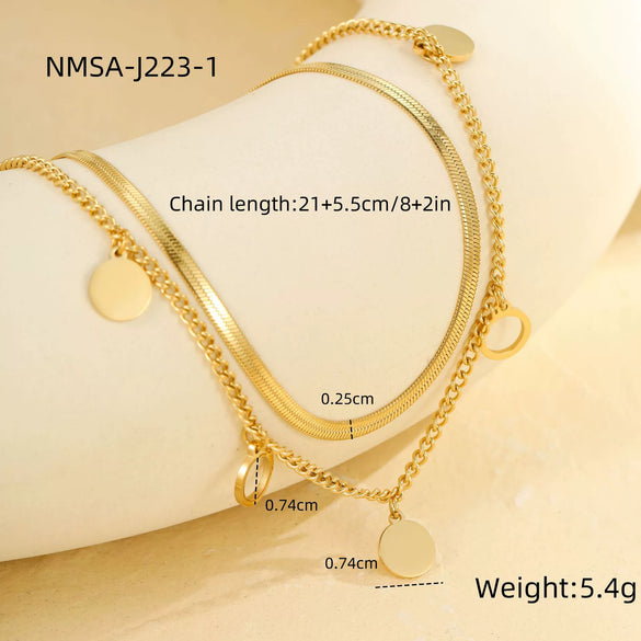 Wholesale Stainless Steel Geometric Multilayer Stacked Anklet With Retro Pendant Unisex Foot Jewelry