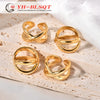 Wholesale Stainless Steel Geometric Multilayer Winding Cross Open Ring Electroplated Jewelry Unisex
