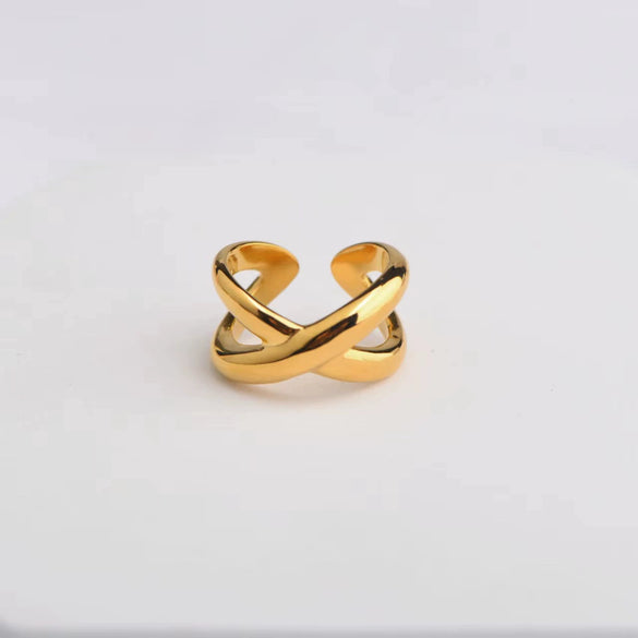 Wholesale Stainless Steel Geometric Multilayer Winding Cross Open Ring Electroplated Jewelry Unisex