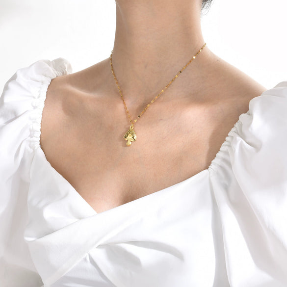 Wholesale Stainless Steel Geometric Mushroom Women's Earrings And Necklace With Electroplating