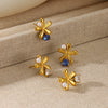 Wholesale Stainless Steel Geometric Natural Pearl Earrings 18K Gold Plated