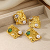 Wholesale Stainless Steel Geometric Natural Pearl Earrings 18K Gold Plated