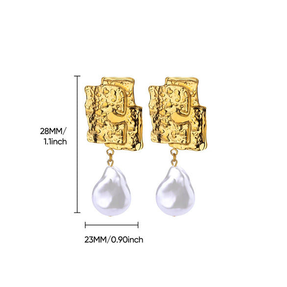 Wholesale Stainless Steel Geometric Natural Pearl Earrings 18K Gold Plated