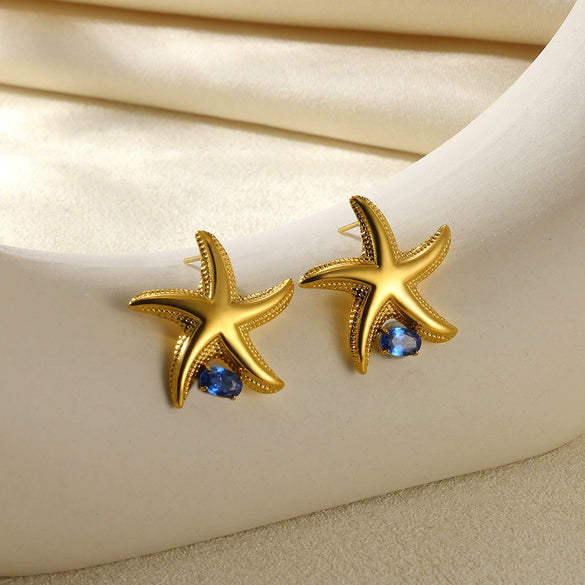 Wholesale Stainless Steel Geometric Natural Pearl Earrings 18K Gold Plated