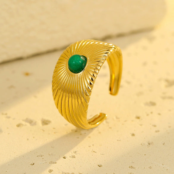 Wholesale Stainless Steel Geometric Natural Stone Ring With Electroplating For Women