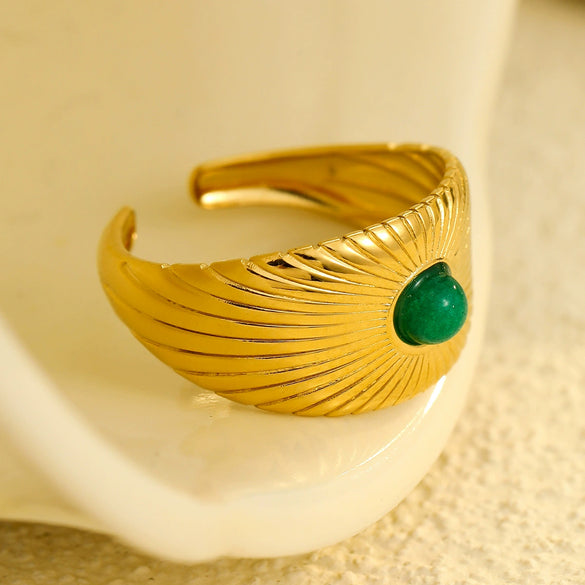 Wholesale Stainless Steel Geometric Natural Stone Ring With Electroplating For Women