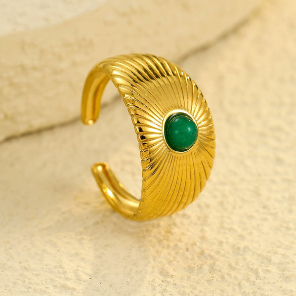 Wholesale Stainless Steel Geometric Natural Stone Ring With Electroplating For Women
