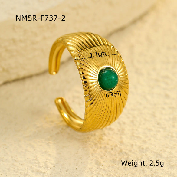 Wholesale Stainless Steel Geometric Natural Stone Ring With Electroplating For Women