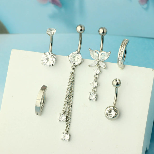 Wholesale Stainless Steel Geometric Navel Ring With Butterfly Zircon And Electroplating Treatment