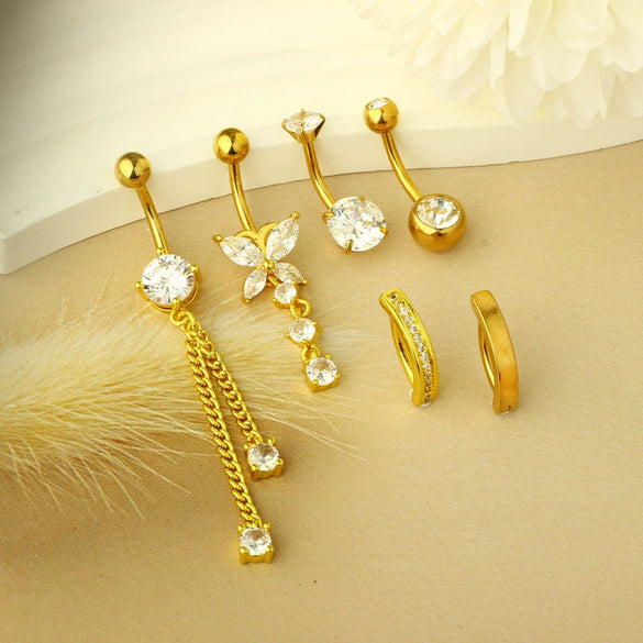Wholesale Stainless Steel Geometric Navel Ring With Butterfly Zircon And Electroplating Treatment