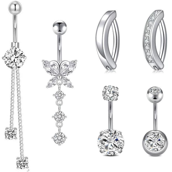 Wholesale Stainless Steel Geometric Navel Ring With Butterfly Zircon And Electroplating Treatment
