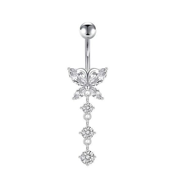 Wholesale Stainless Steel Geometric Navel Ring With Butterfly Zircon And Electroplating Treatment