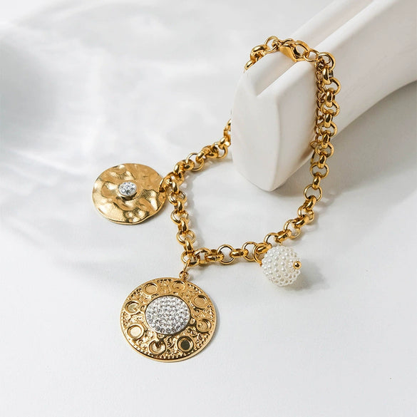 Wholesale Stainless Steel Geometric Niche Design Diamond Pendant Bracelet With Electroplating For Women