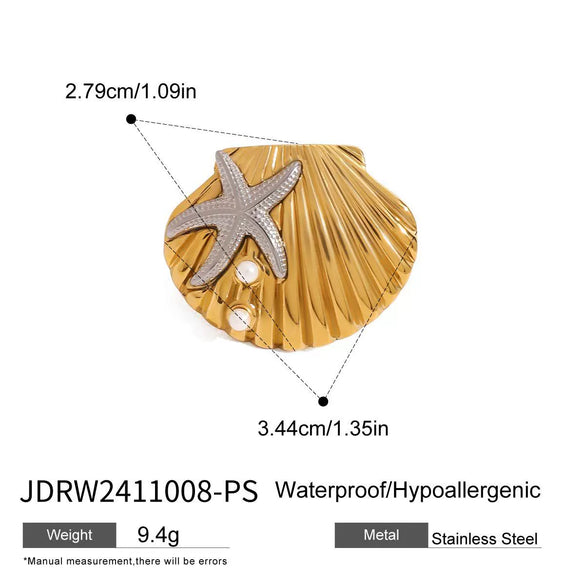 Wholesale Stainless Steel Geometric Ocean Wind Hammer Starfish Rib Shell Earrings For Women With Electroplating Treatment