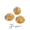 Wholesale Stainless Steel Geometric Ocean Wind Hammer Starfish Rib Shell Earrings For Women With Electroplating Treatment