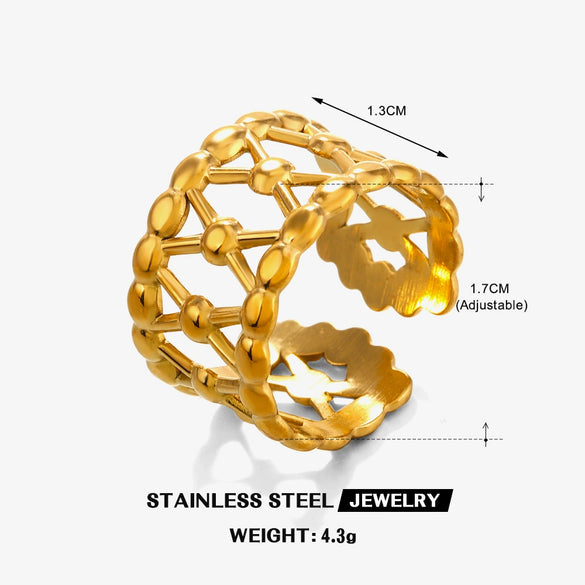 Wholesale Stainless Steel Geometric Open Adjustable Ring For Women 18K Gold Plated