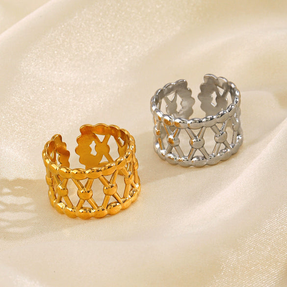 Wholesale Stainless Steel Geometric Open Adjustable Ring For Women 18K Gold Plated