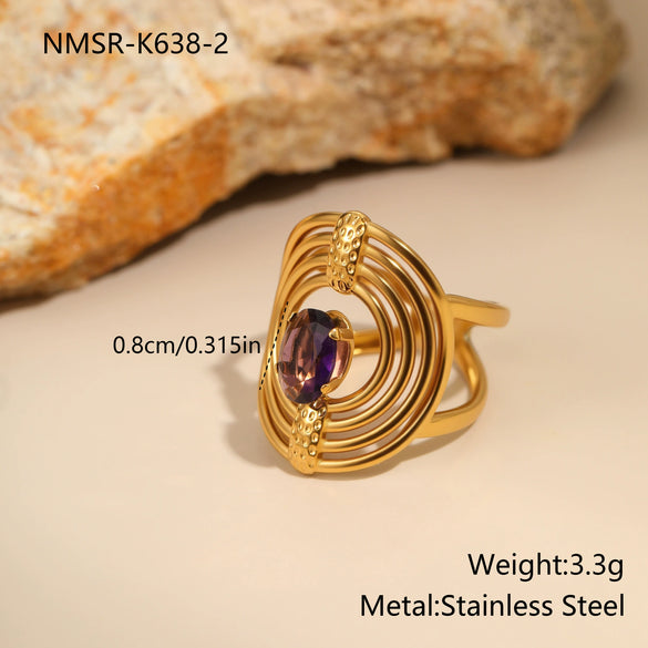 Wholesale Stainless Steel Geometric Open Ring Electroplated Jewelry In Light Luxury Style For Women