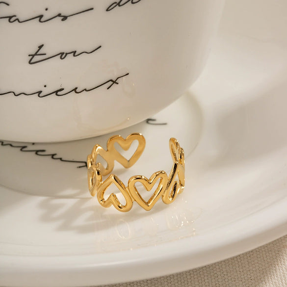 Wholesale Stainless Steel Geometric Open Ring Jewelry With Electroplating And Retro Temperament Full Of Love And Hollow Design Does Not Fade