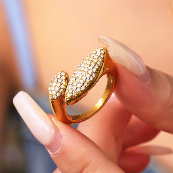 Wholesale 316L Stainless Steel Geometric Open Ring With Zircon Electroplated For Women