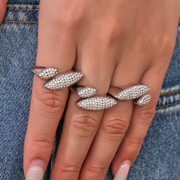 Wholesale 316L Stainless Steel Geometric Open Ring With Zircon Electroplated For Women