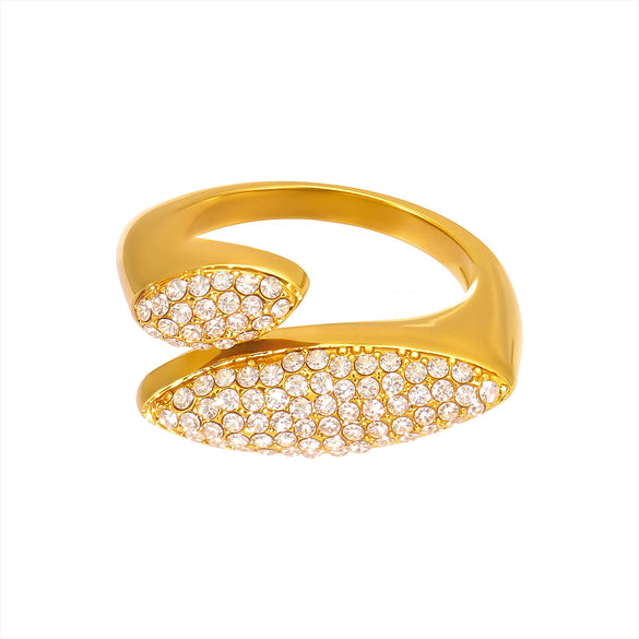 Wholesale 316L Stainless Steel Geometric Open Ring With Zircon Electroplated For Women