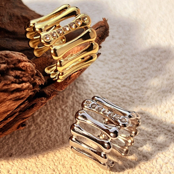 Wholesale Stainless Steel Geometric Open Unisex Finger Ring 18K Goldplated
