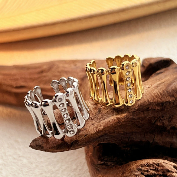 Wholesale Stainless Steel Geometric Open Unisex Finger Ring 18K Goldplated