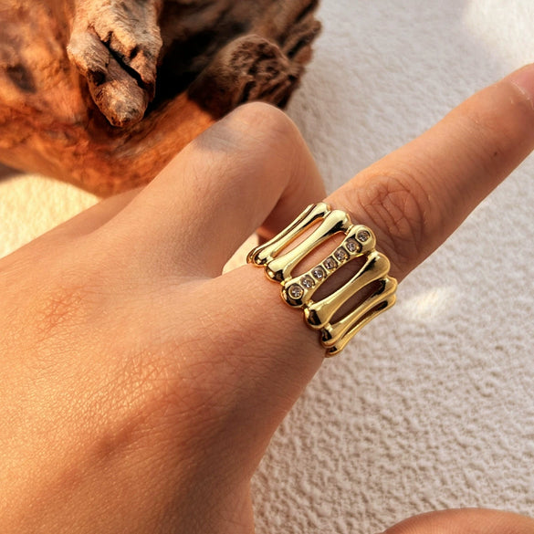 Wholesale Stainless Steel Geometric Open Unisex Finger Ring 18K Goldplated