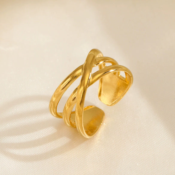 Wholesale Stainless Steel Geometric Opening Adjustable Ring For Ladies With 18K Gold Plated Electroplating