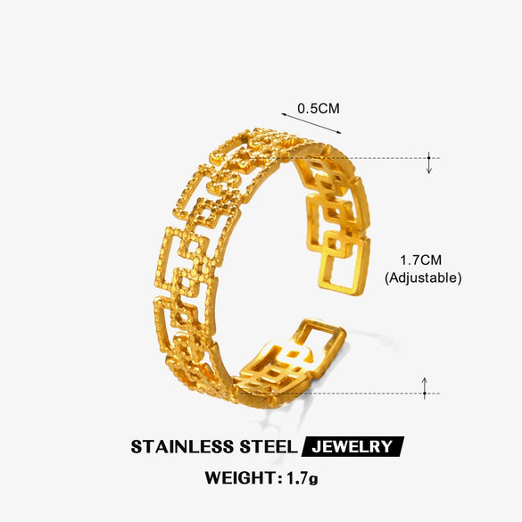 Wholesale Stainless Steel Geometric Opening Adjustable Ring For Women With 18K Gold Plated Electroplating