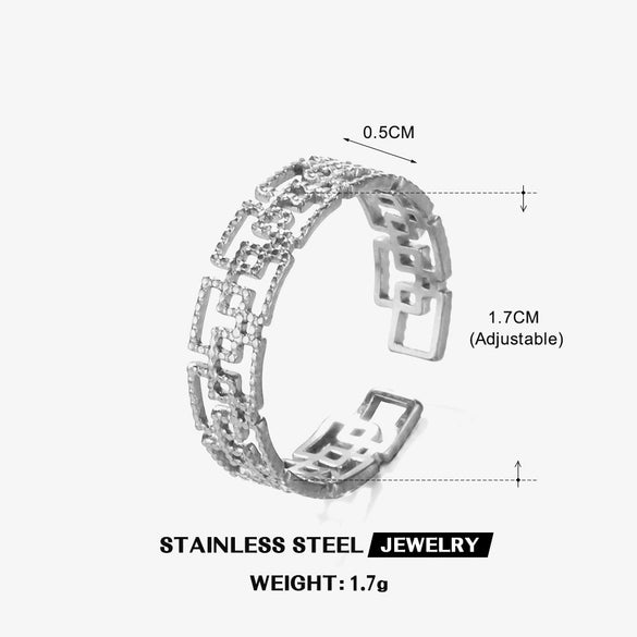 Wholesale Stainless Steel Geometric Opening Adjustable Ring For Women With 18K Gold Plated Electroplating