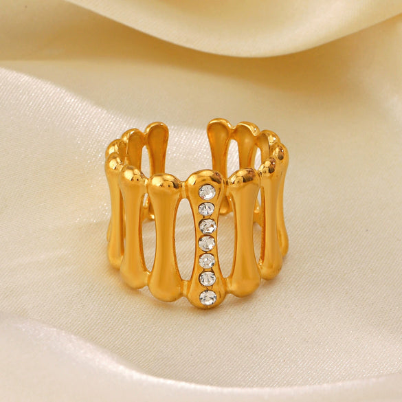 Wholesale Stainless Steel Geometric Opening Adjustable Ring 18K Gold Plated